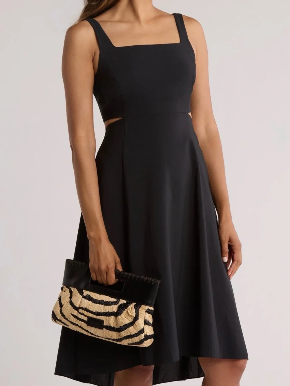 STAUD Black and Natural Zebra-Print Woven Shoulder Bag NWT